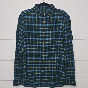 NWT Embroidered Whale Plaid Flannel Button-down Shirt In Charleston Green Sz M
